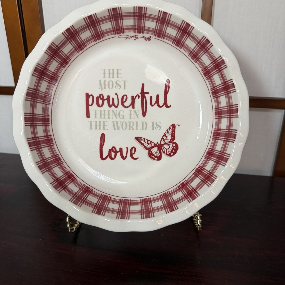 Dolly Parton Red Pie Plate Viral DG 9" Powerful Thing in World Is Love Butterfly